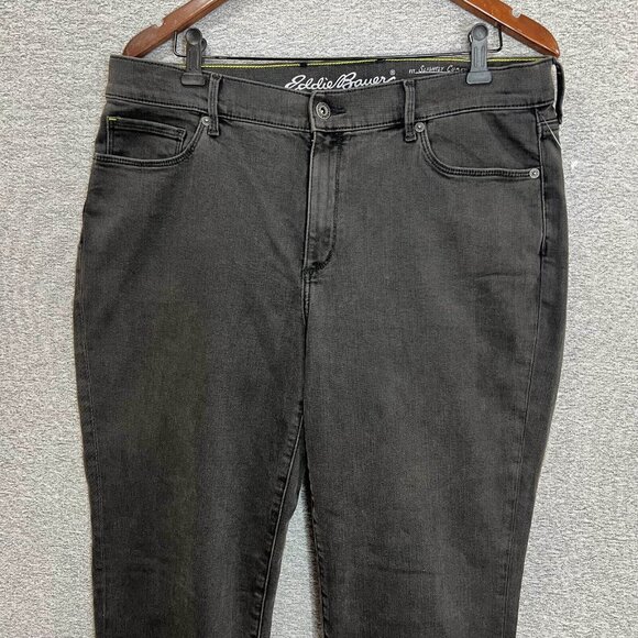 Eddie Bauer Jeans Women Size 14 Black Washed Slightly Curvy Slim Straight Denim - Picture 3 of 16